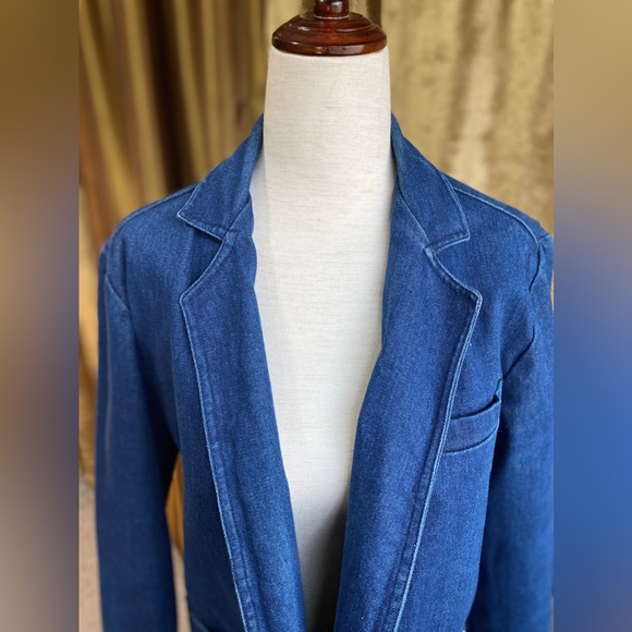 Vintage Denim Jean Jacket, 1970s, Solid Soft & Muted Blue, Big Pockets, S/M - Picture 8 of 12
